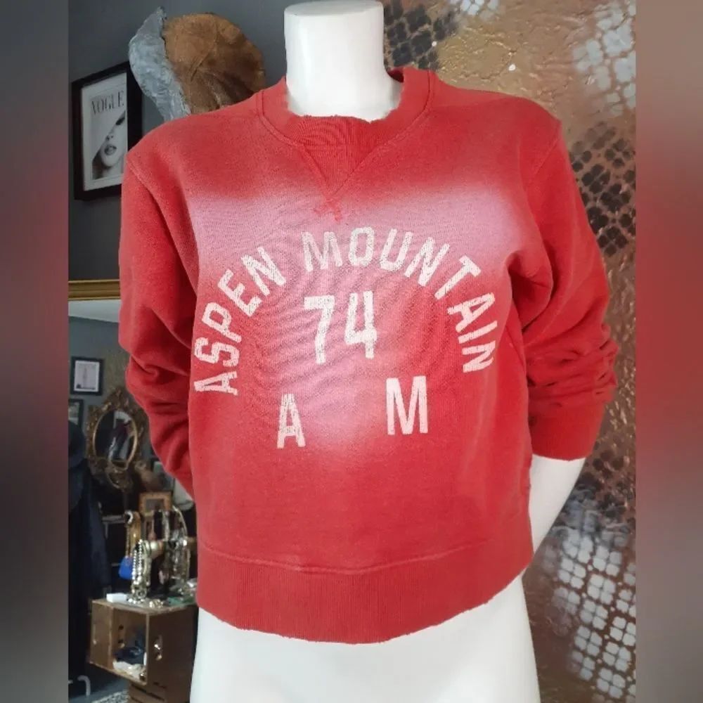 Zara Nwt Cotton Blend Washed Effect Red Aspen Mountain Sweatshirt